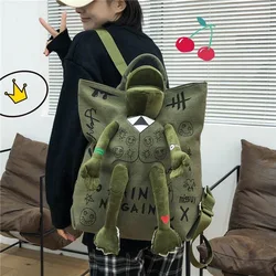 New Large Capacity 3D Frog Backpack Y2K Teen Girls Boys College Graffiti School Bag Fashion Canvas Handbag Casual Travel Bag