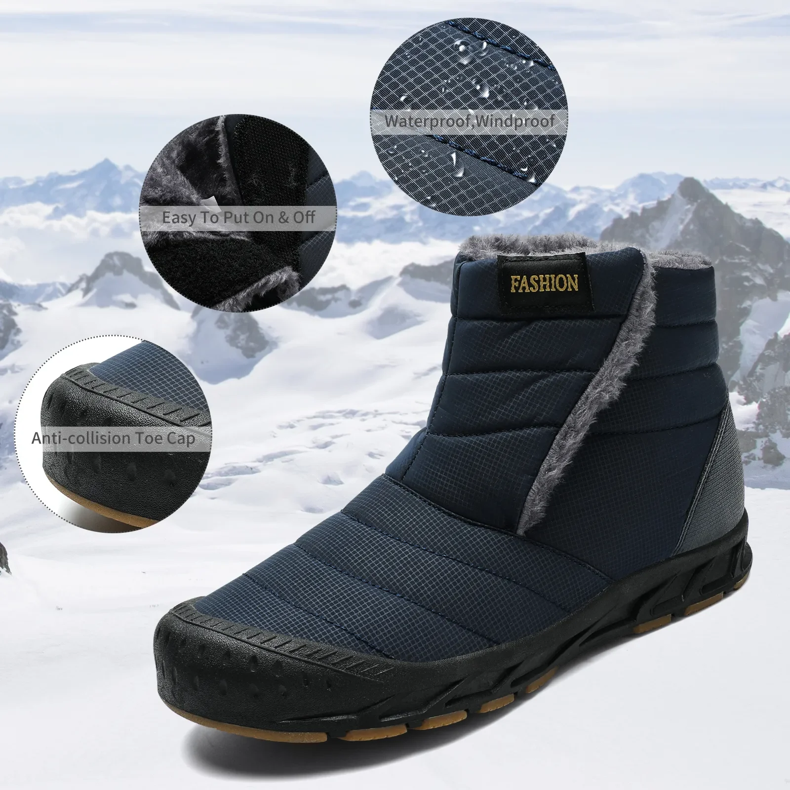 Bottes de neige imperméables pour hommes, bottes de rinçage chaudes en peluche, baskets d'extérieur, bottes de travail de haute qualité, grande taille, marque, hiver