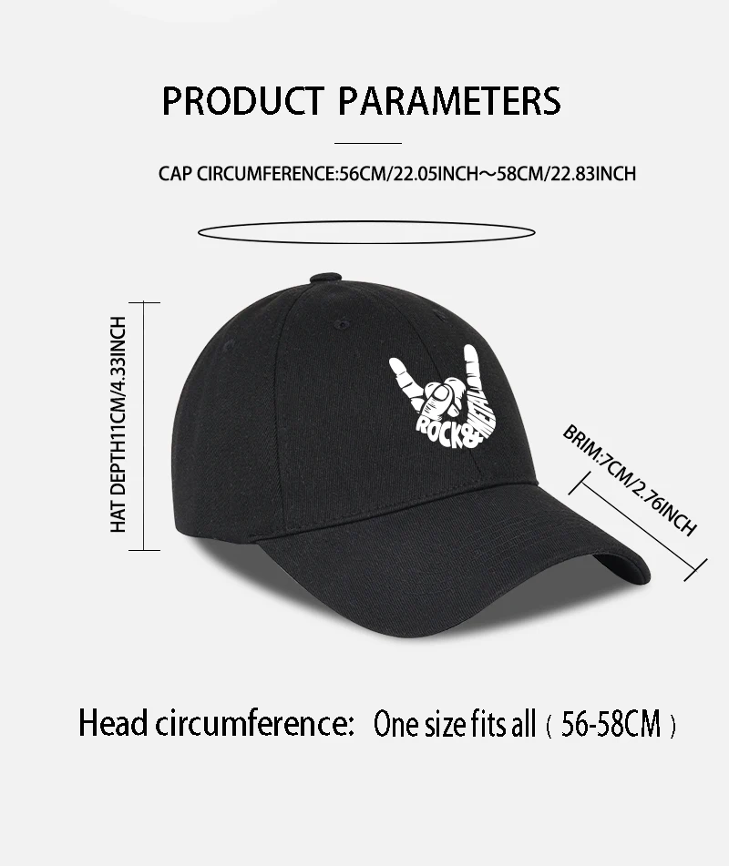 Rock & Metal Hand Gesture Baseballkappe, verstellbar, Unisex, Streetwear, Heavy Metal Fan-Hut – Detail 10