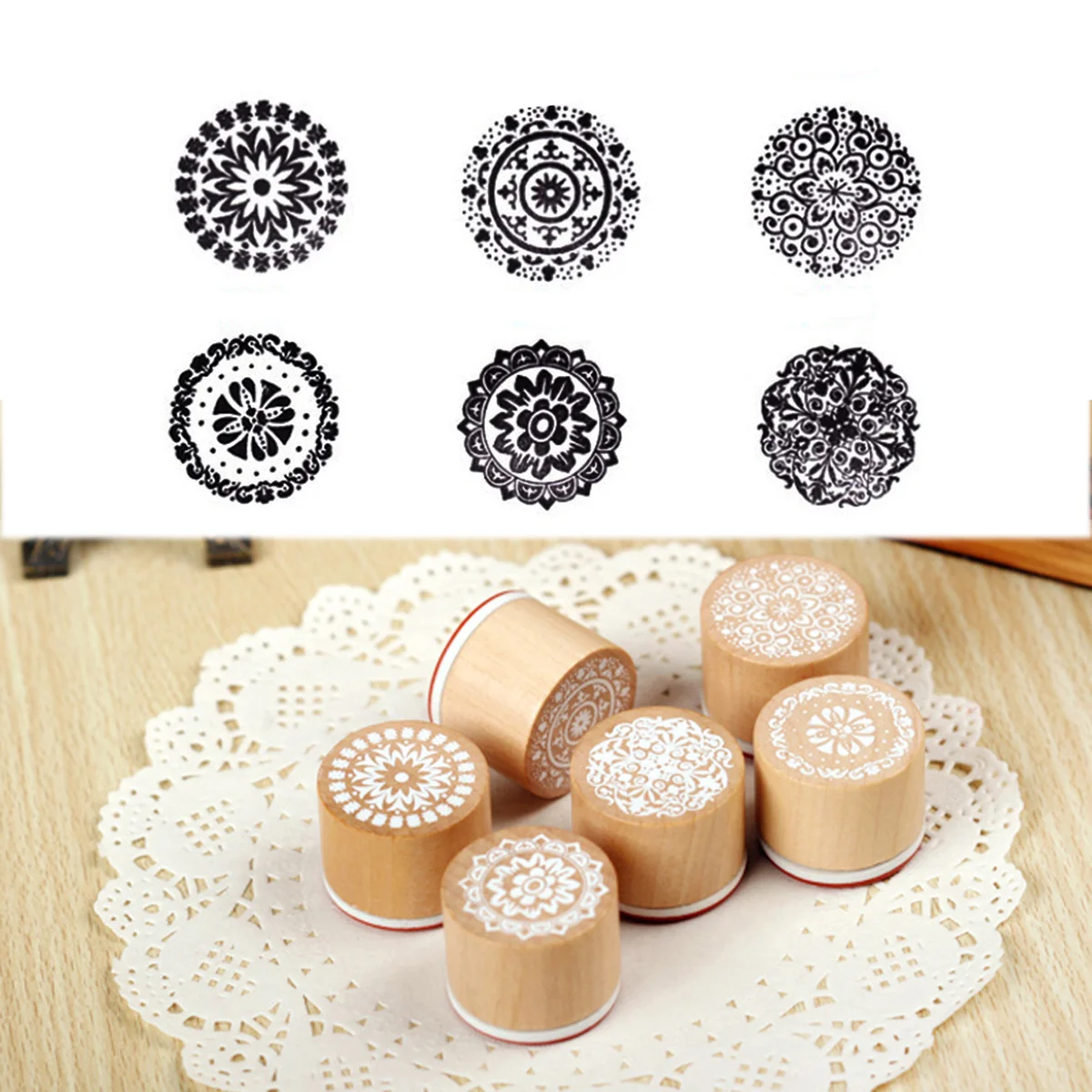 Circle Wooden Stamps Lace Pattern Seals Used for Christmas Gift Decoration Wooden Rubber Stamps ( -01)