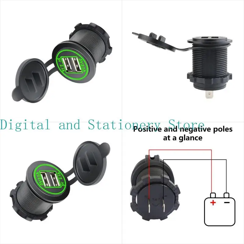

Y1UB Double USB Outlet USB Power Outlet Car Charging Socket Outlet with Waterproof Caps Rings Light Charging Outlet for Car