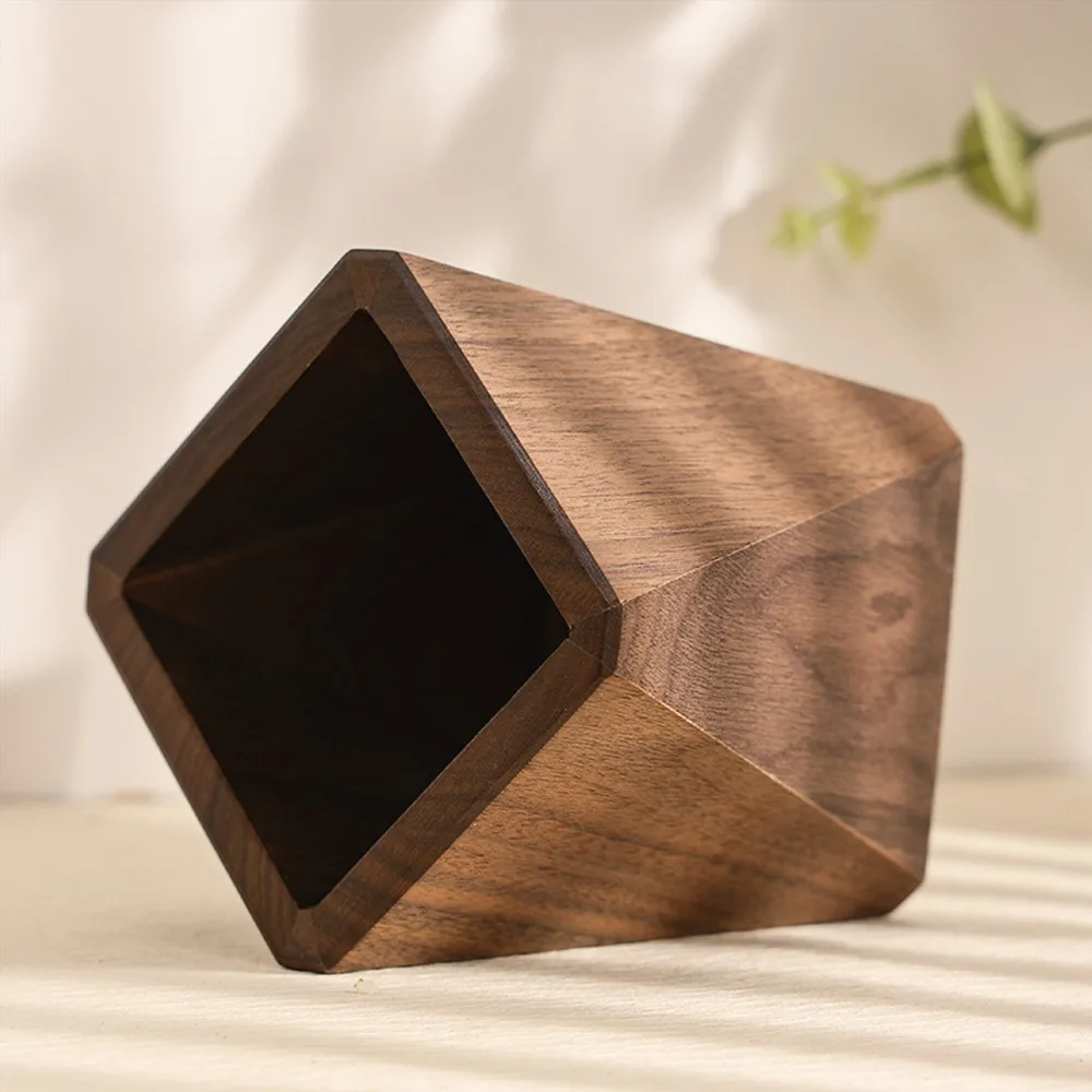 

Black Walnut Wood Wooden Pen Holder Rhombic Shape Smoothing Wooden Pencil Holder Large Capacity Stable Desk Organizer Office Use