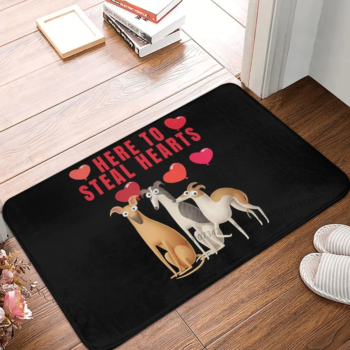 Greyhound Ears Dogs Non-slip Doormat Here To Steal Hearts Galgo Whippet Bath Bedroom Mat Welcome Carpet Indoor Pattern Decor