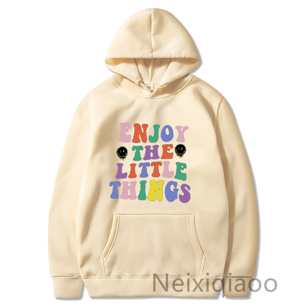 Plus Size Enjoy The Little Things Letter Printed Women Men Autumn Winter Sweatshirt Long Sleeve Hoodie Female Korean Clothing