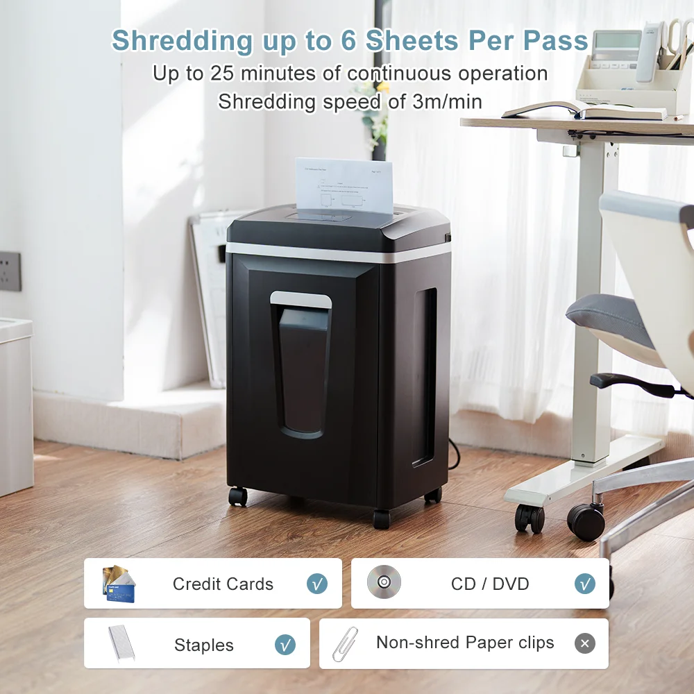 A4 Manual Paper Shredder P7 Level 25L Black High-Density Shredder 1*1mm Unrecoverable Applicable to Bank Information Shredding