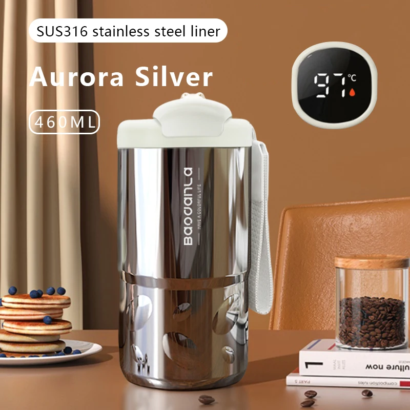 460ml RVS Reistop met Dubbele Wand Vacuüm Isolatie, Lekvrije Thermokolf voor Warme & Koude Dranken