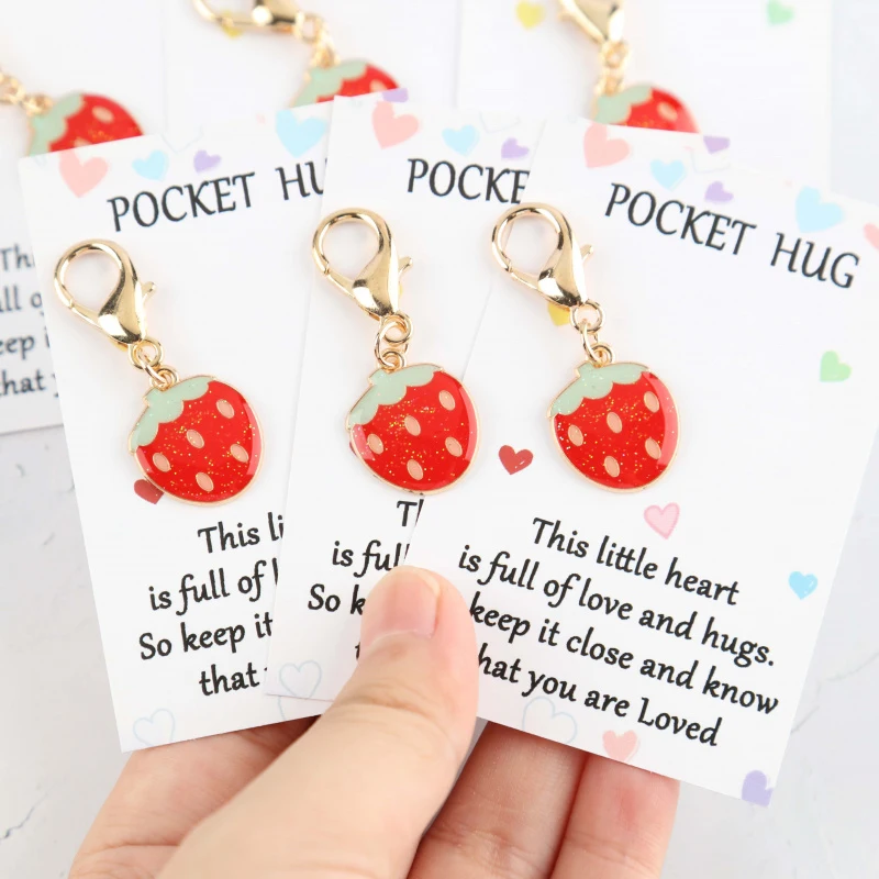 1/3/6Set “Pocket hug”Emotional greeting card with pocket Comes with a cute strawberry keychain Pendant Set Suitable for decorati