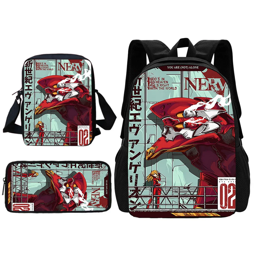 Anime 3 pcs set Child School Backpack With Shoulder Bag A-genesis Pencil Bags School E-evangelionS Bags for Boys Girls Best Gift