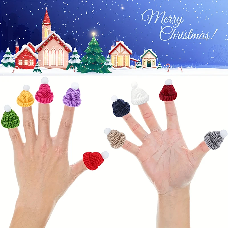 30pcs Mini Christmas Knit Hats Handmade Wool Knitting Doll Cap Xmas Tree Ornaments Hat for DIY Crafts Toy Materials Accessories