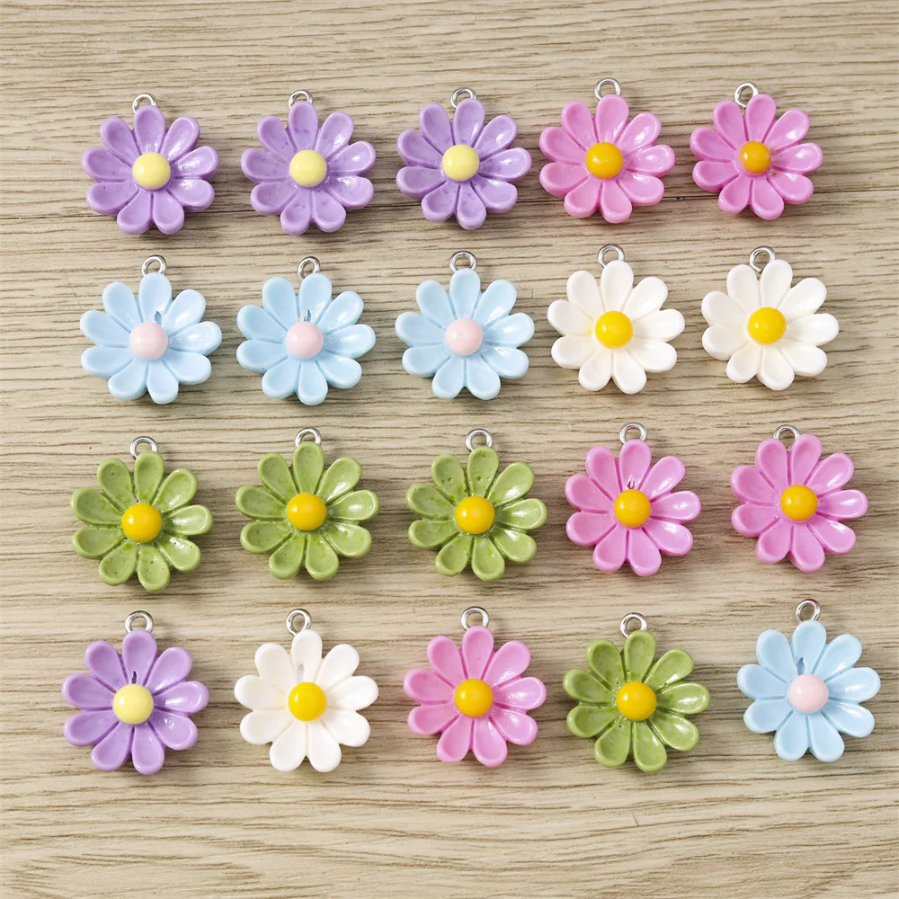 Tusember 10 Stück niedliche Kawaii-Blumenanhänger aus Kunstharz, bunte Gänseblümchen-Charms für Ohrringe, Armbänder, Halsketten, DIY-Schmuckzubehör – Detail 2