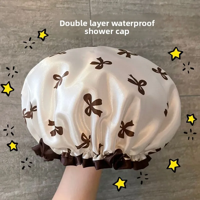 Double-layer Shower Cap Waterproof New Bath Cap Women's Makeup Kitchen Oil Fume Dust Hood Adult Thickened Hood