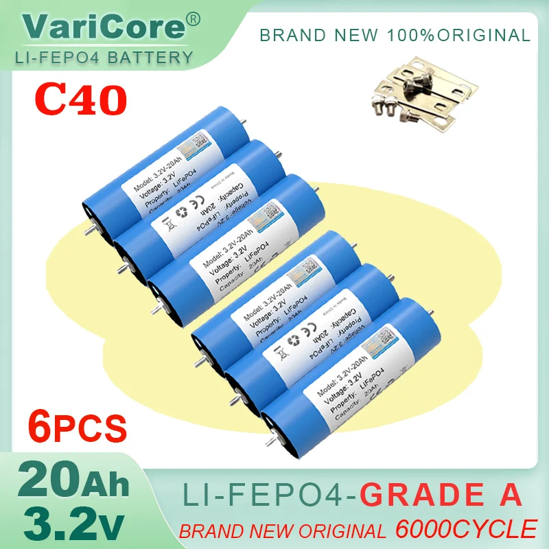 6pcs VariCore 3.2V 20Ah Battery LiFePO4 phosphate for 4S 12V 24V Motorcycle Car motor batteries Modification Inverter Grade A