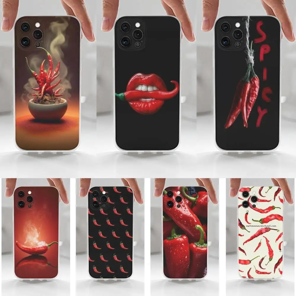 Teléfono con patrón de pimiento rojo para iPhone 16,15,14,13,12,11 Plus,Pro,Max,XR,XS,X,7,8 Plus,SE,Mini,transparente,funda de silicona