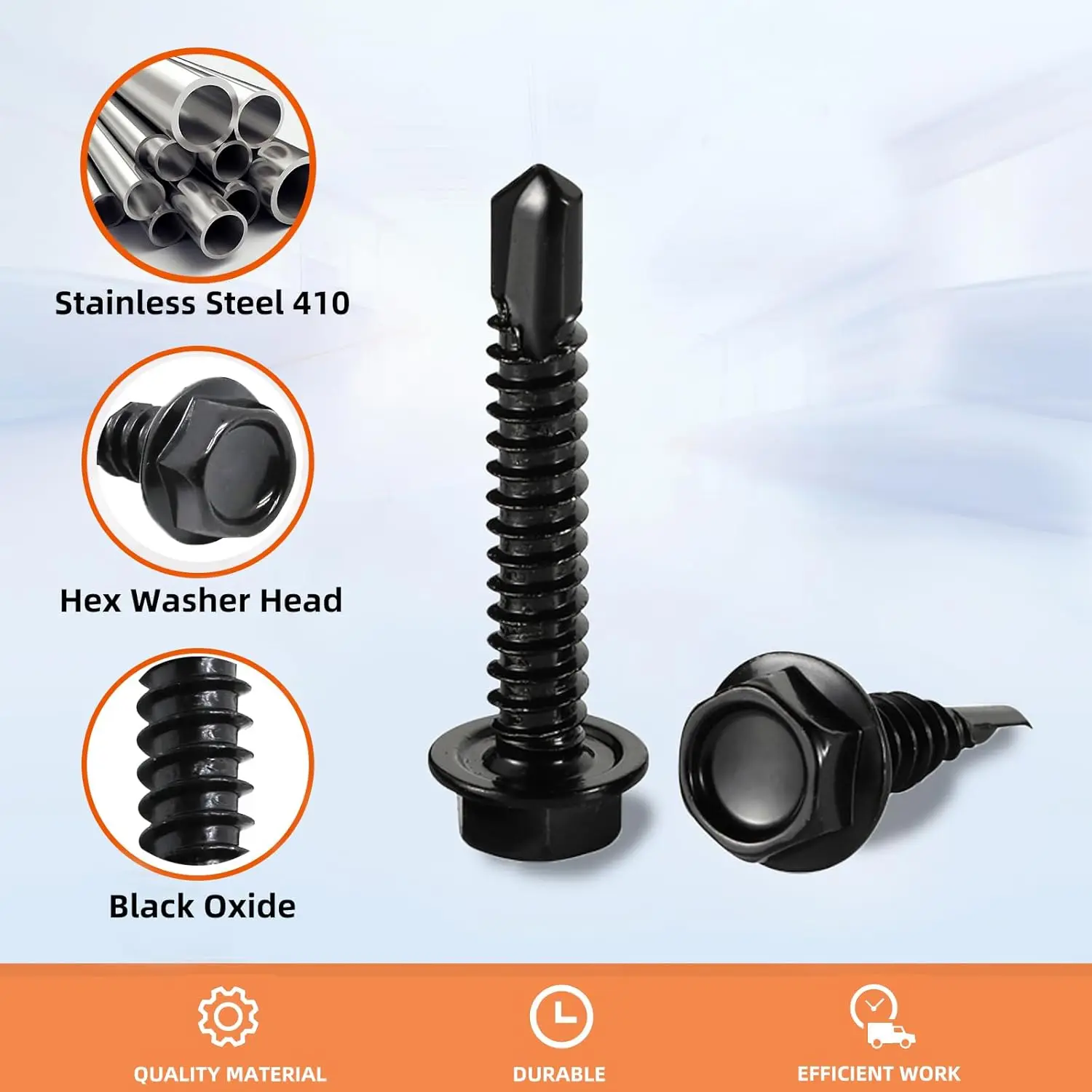 Viti autofilettanti autoperforanti con punta esagonale in acciaio inossidabile 410 all'ingrosso nere per metallo, legno, plastica