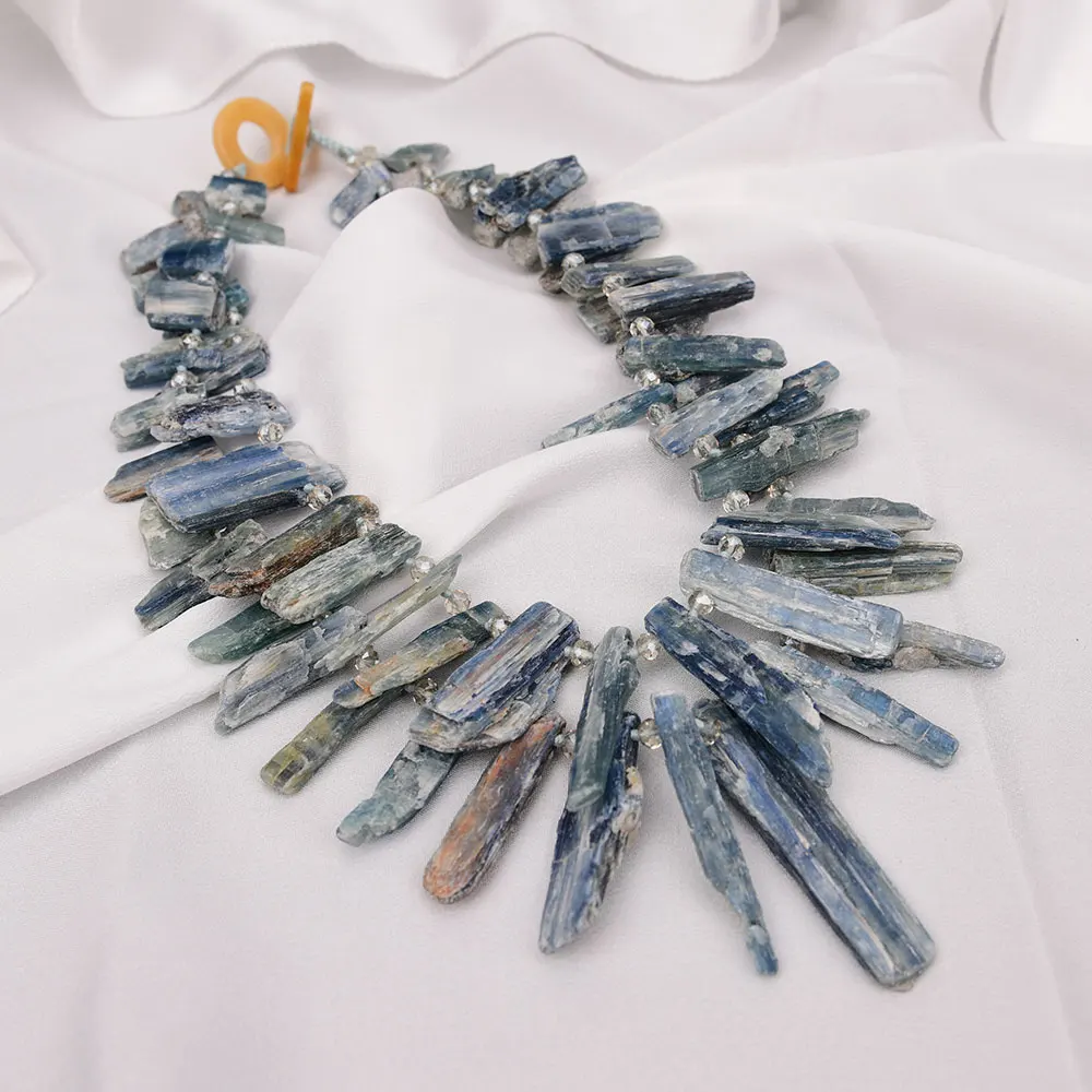 G-G Heavy Jewelry 2 Rows Huge Natural Top-drilled Kyanite Rough Necklace Handmade For Women