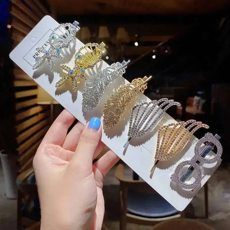 Excellent Crystal Rectangle Hair Clips Vintage Leaves Type Headwear Jewelry For Wedding Hot Sale Rhinestone Metal Hairpins