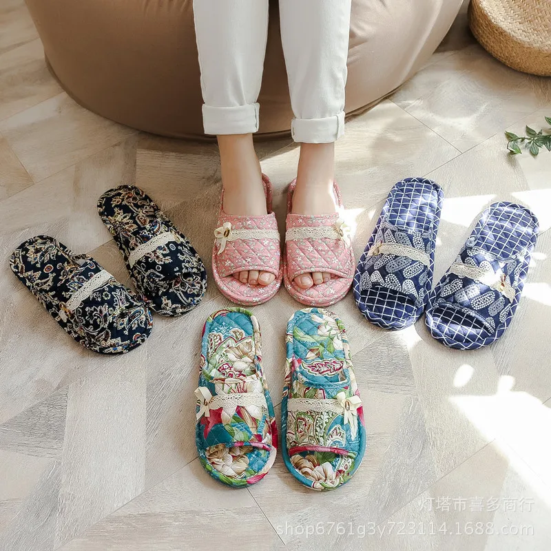 شباشب قماشية جديدة النسخة الكورية مع نعل سميك ثلاثي الطبقات أحذية منزلية داخلية قابلة للتنفس وهادئة، نعل ناعم مريح #4