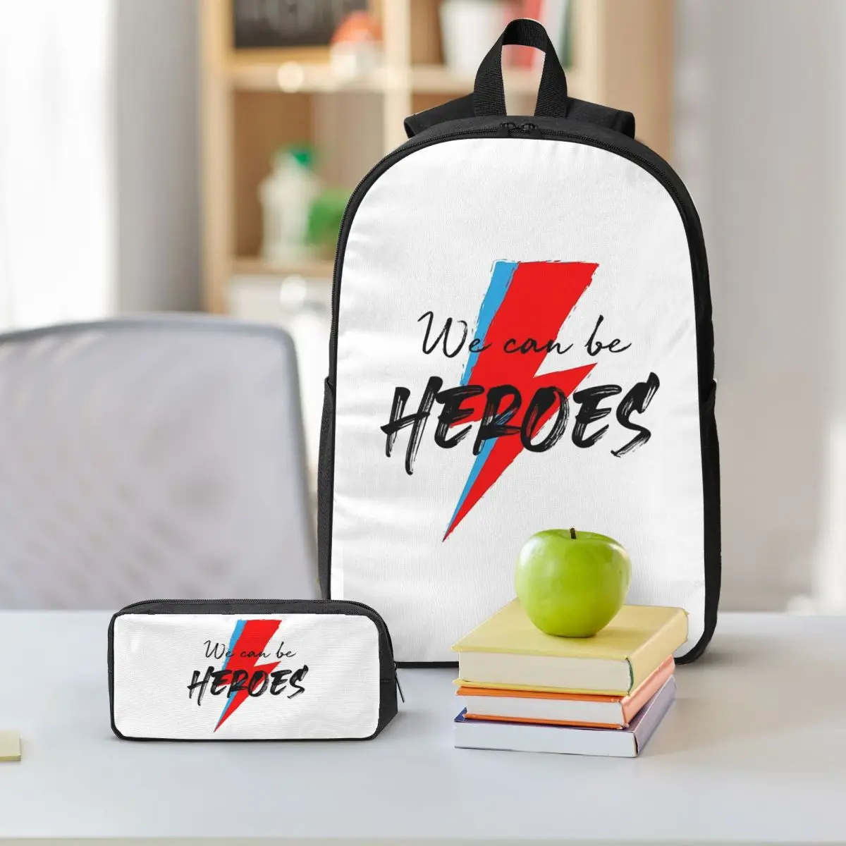 We Can Be Heroes Bowie Backpack Boys Girls BookBag School Bag Shoulder Bags 3ps Insulated Lunch Bag Pencil Case