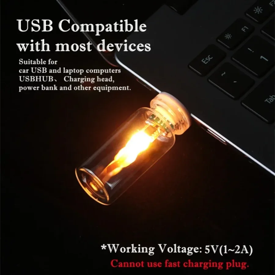 ไฟ LED รูปเทียนแก้วใสแบบ USB พร้อมเอฟเฟกต์เปลวไฟกระพริบ สำหรับตกแต่งรถยนต์ บ้าน ห้องพัก แล็ปท็อป พีซี และเทศกาลต่างๆ