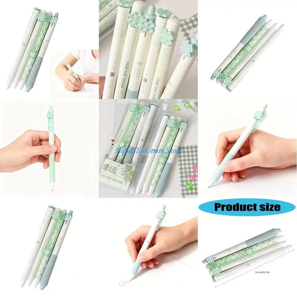 

H37F Pack of 4 Roller Ball Pen Set Quiet Clicks Quick Dry Study Work Essential