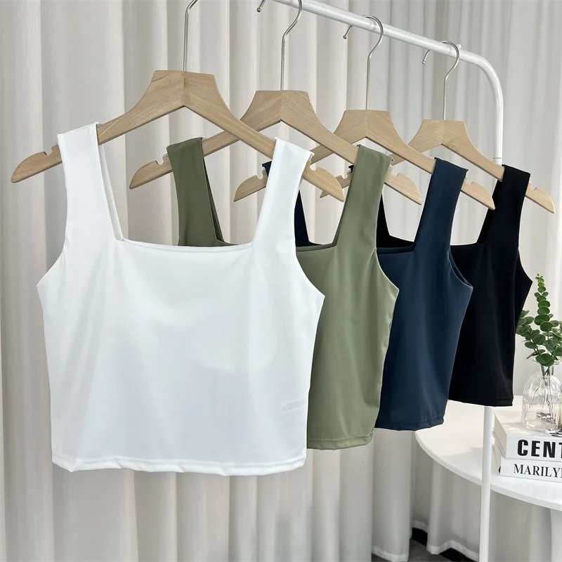 2PCS/Lot For 40-60kg Ice Silk Women Tank Top With Fixed Chest Pad Square Collar Beauty Back Sling Wrapped Chest Vest for Women