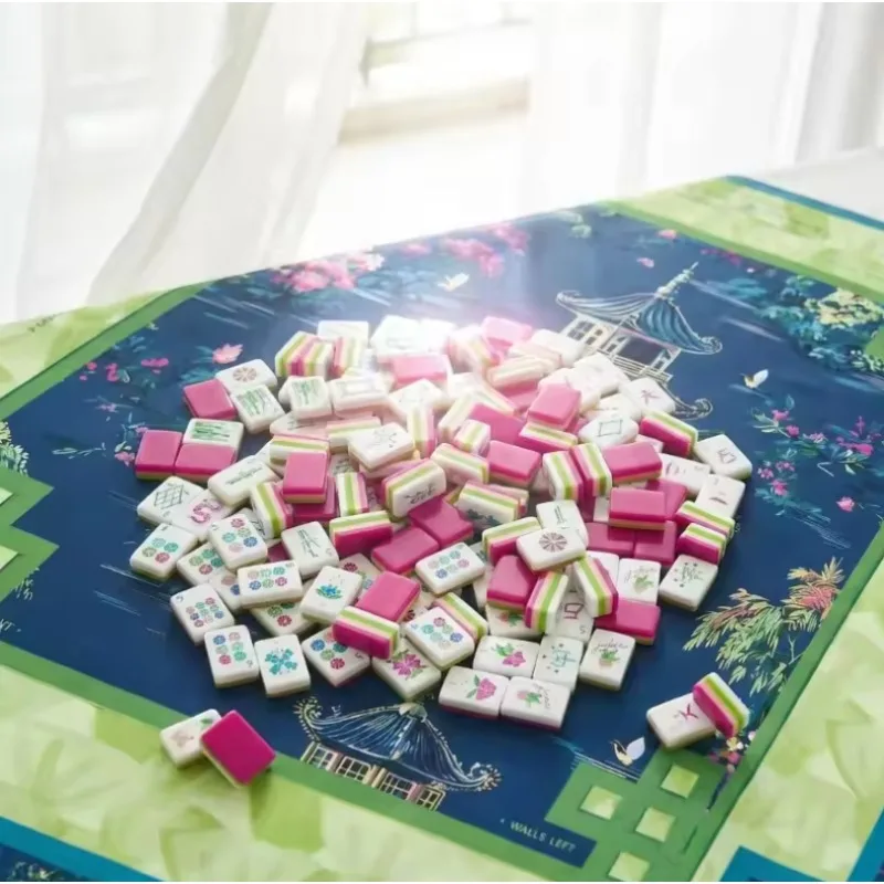 

American Mahjong Set with Oriental Cushions, 32mm, 4 Layers, 160 Pieces, Engraved Acrylic, Perfect for Luxury Garden Parties
