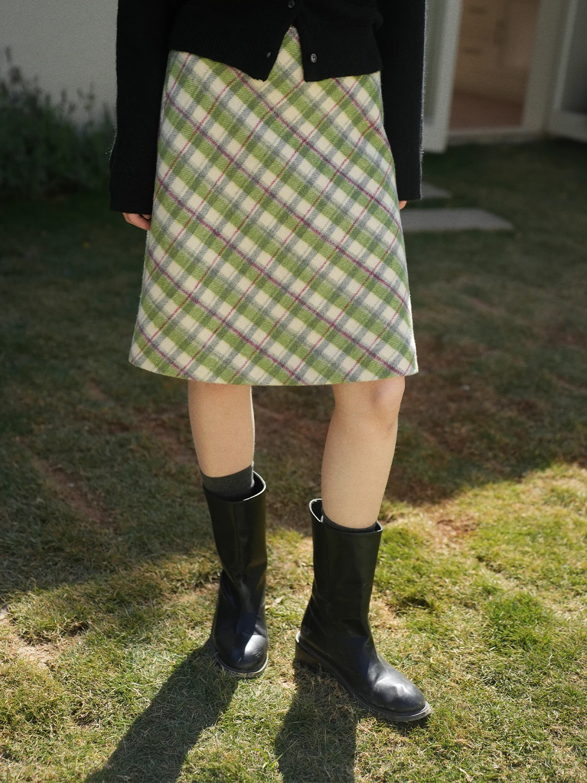 

Botanique Vintage een Plaid Woolen Skirt Women's mid Waist A-Line Skirt Casual Polyester 80% Wool 20% Fabric