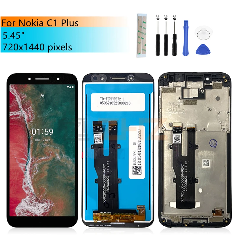 IPS LCD For Nokia C1 Plus Display Touch Screen Digitizer Assembly  For Nokia C1+ Screen Wtih Frame TA-1312 Replacement 5.45