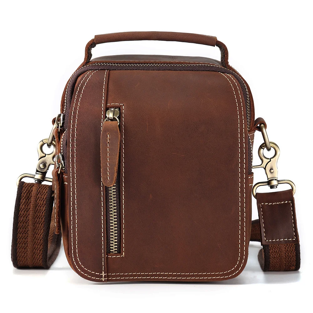 Genuine Leather Male Shoulder Messenger Bag for Men Casual Crossbody Bags Work Travel Daily Waist Bag with YKK Zipper