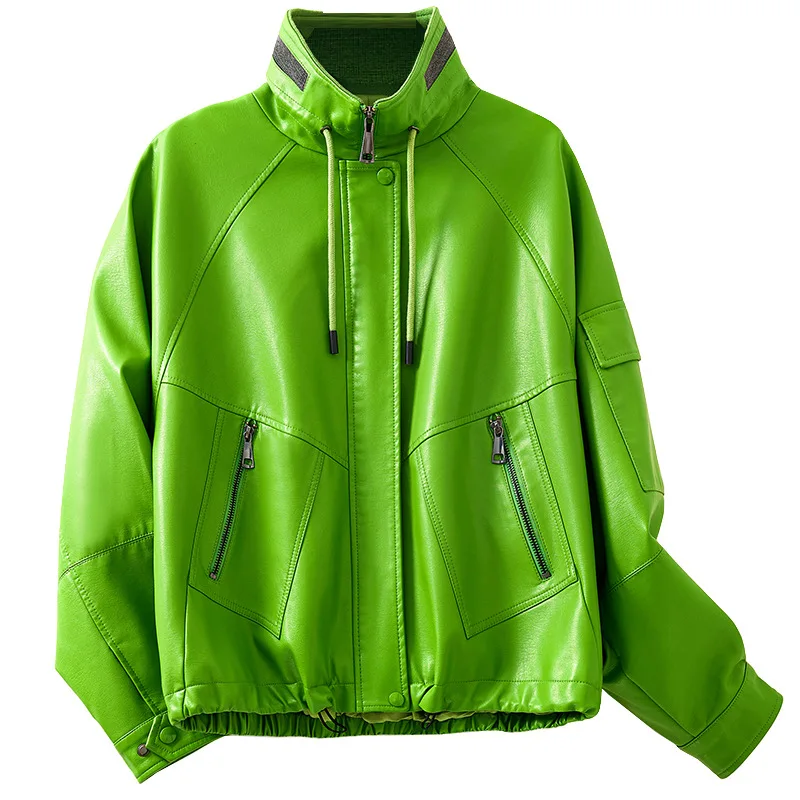 Giacca corta in pelle da donna giacca in pelle di tendenza ampia e dimagrante giacca da moto casual Nuovo stile primaverile e autunnale