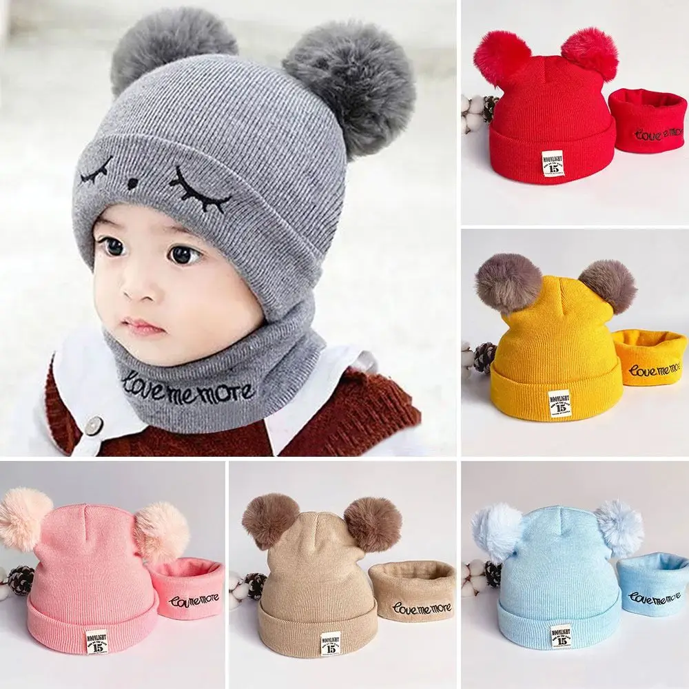 Winter Warm Kids Gebreide Muts Oorbescherming Schattige Baby Beanie Cap Windproof Cartoon Muts Sjaal Set Peuter