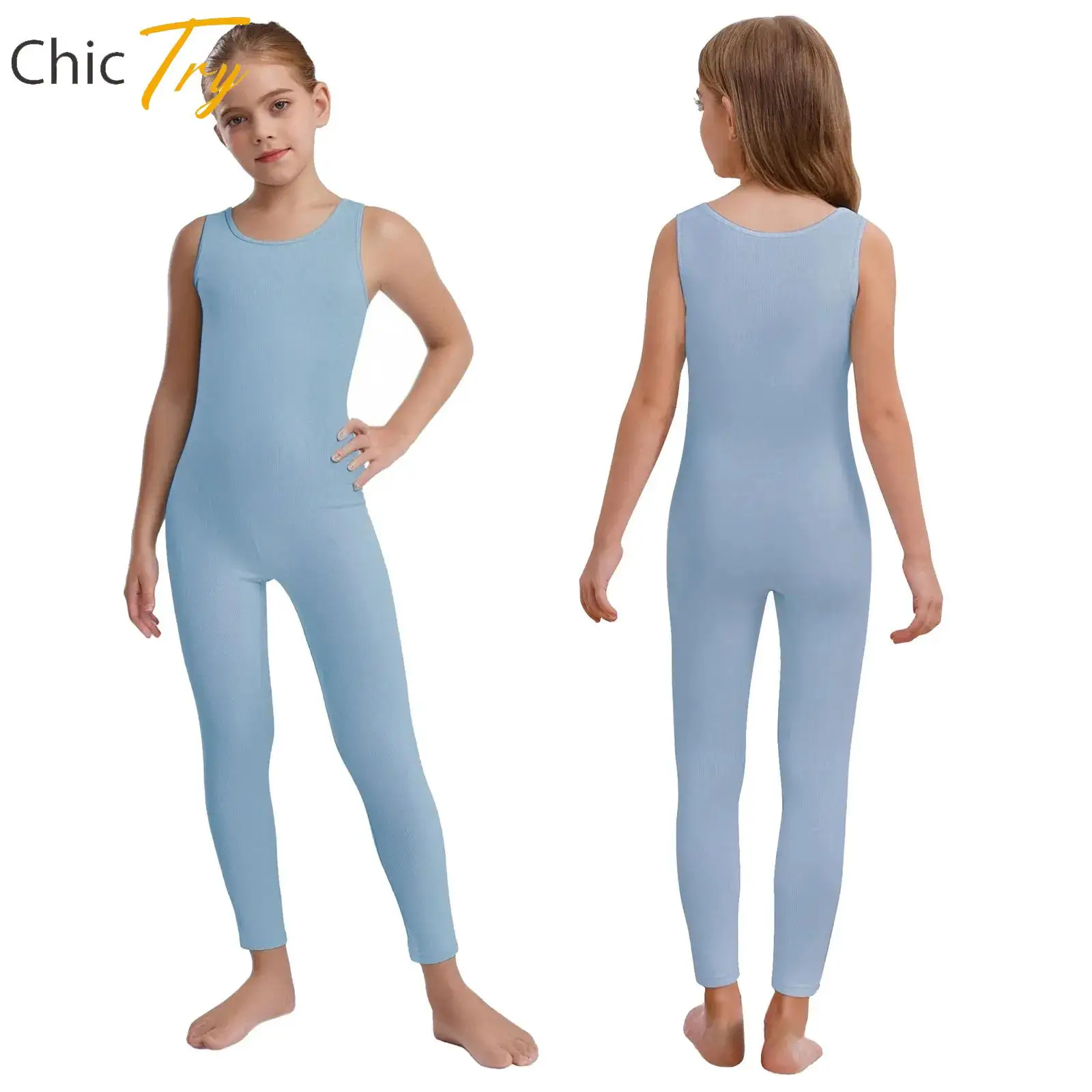 

Kids Girls Gymnastics Jumpsuit Sleeveless Ribbed Sports Athletic Jumpsuit Solid Color Full Body Leotard Skating Dance Clothes