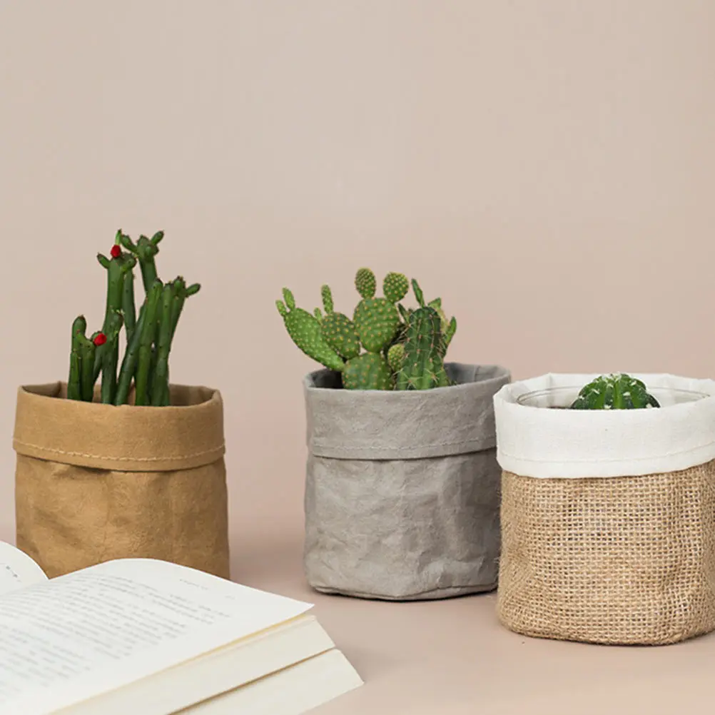 

1pc Cloth Lined Container Storage Box Desktop Organizer Small Plant Pot Cover Flower Pot Cover For Succulents Cactus Plants