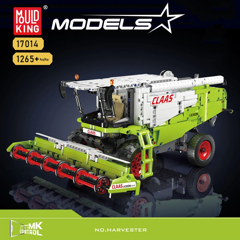 MOULD KING 17014 serie tecnica mietitrebbiatrice modello telecomando Building Blocks giocattoli per veicoli agricoli per ragazzi