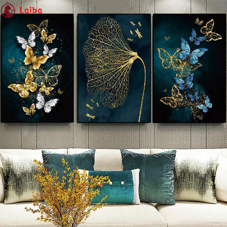 

Diamond Painting Hot selling home art, golden butterfly, leaf Cross Stitch Diamond Mosaic crystal Beaded Handicraft3pcs