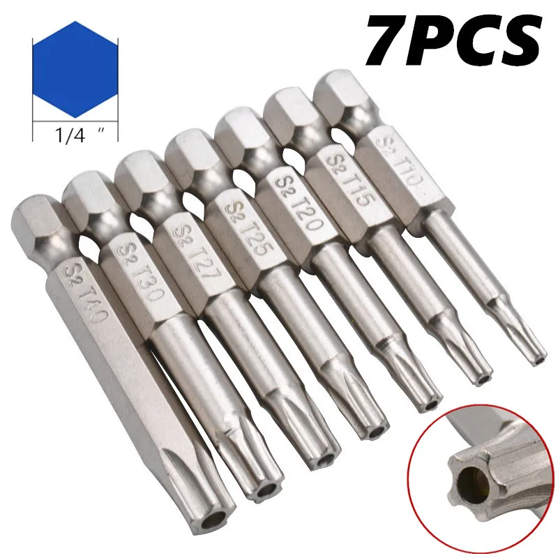 Set Of 7, Tamper Resistant Star Bits, 1/4