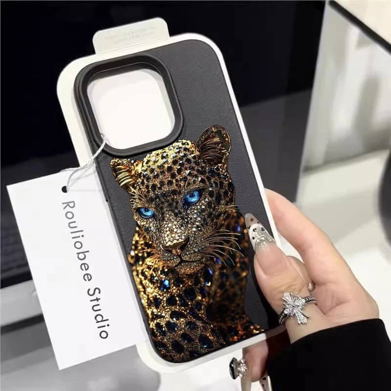 Diamant-Leopardenmuster-Hüllen für iPhone 17 14 15 16 Pro Max Plus, iPhone 11 12 13 14 15 7 8 XS XR Luxus-Silikon-Schutzhülle – Detail 4