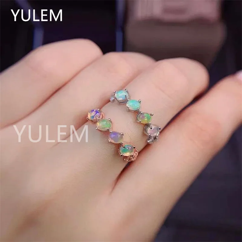 New Natural Opal Ring 925 Silver Ladies Ring Colorful Opal Luxury Elegant Beauty and 3X4MM Simple Design