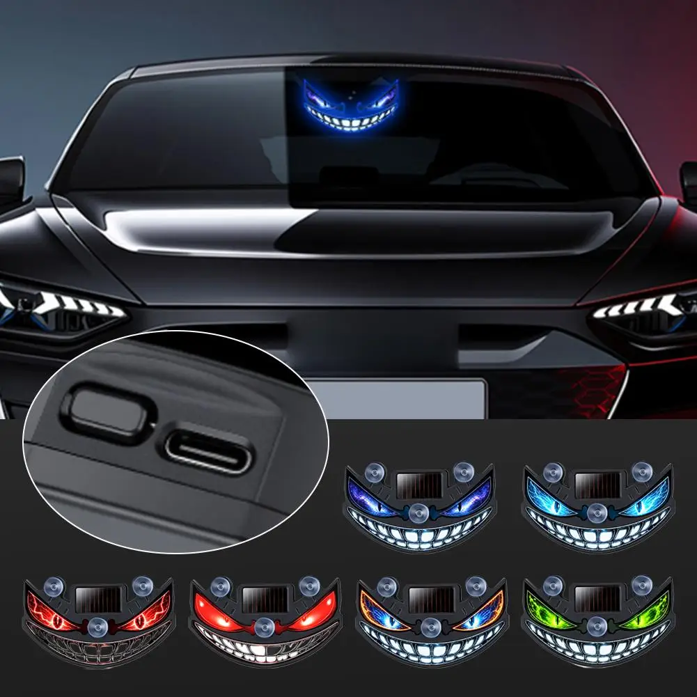 Solar Devil Eye Car LED Decor Light Demon Face Warning Atmosphere Lamp Light & Vibration Sensor Suction Mount Interior Light view 4