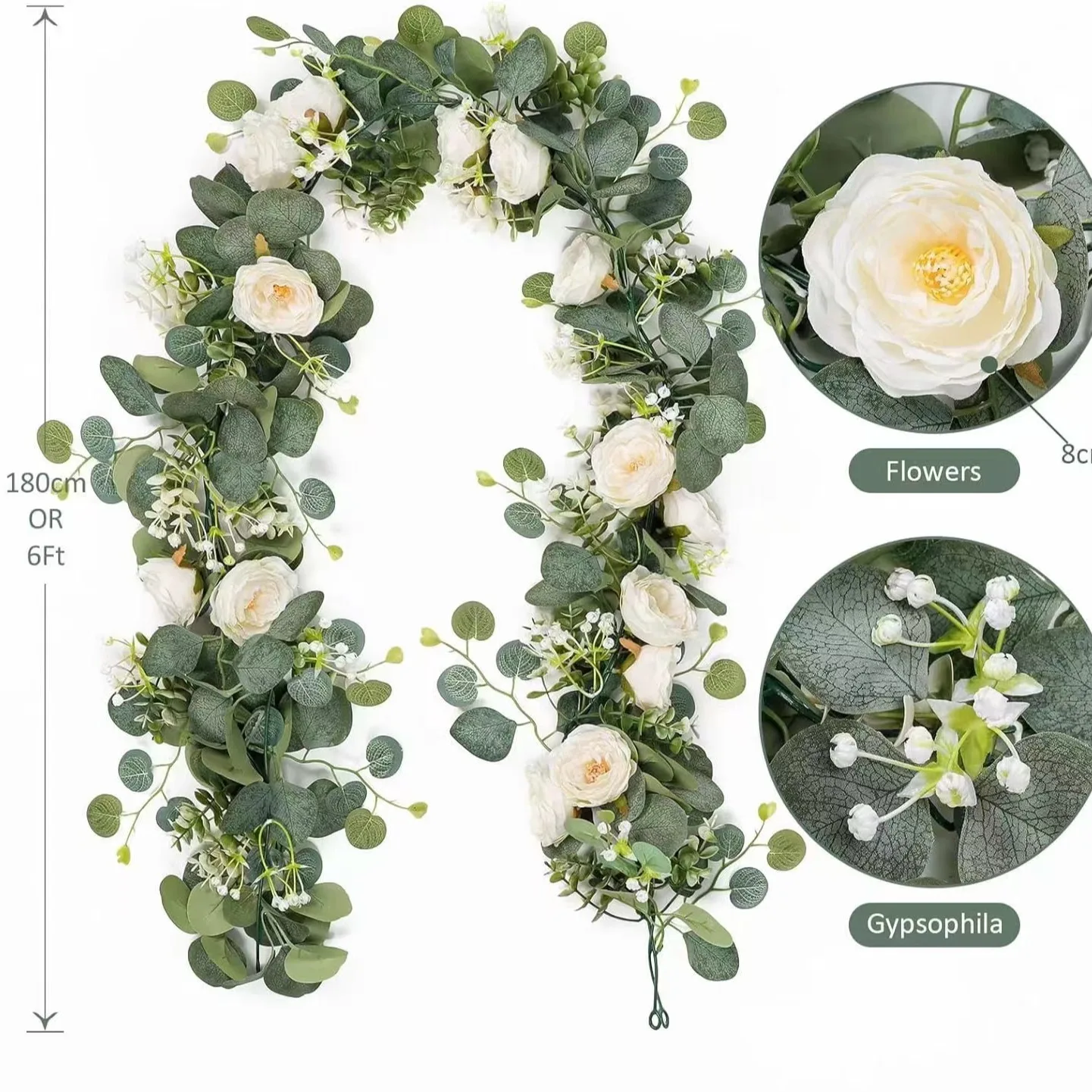 Artificial Eucalyptus and eucalyptus Leaf, Camellia, Gypsy Bud, Rattan Decoration, Imitation Flower, Fake Flower