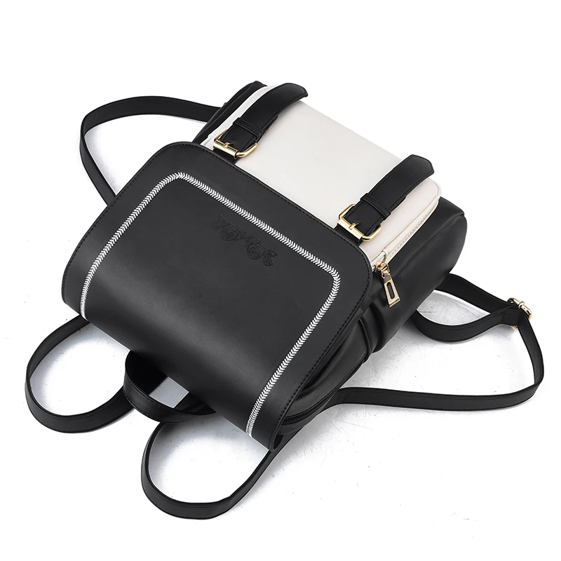 Casual Front Zip Flap Backpack, Fashion Two Tone Faux Leather Shoulder Zipper Bag For School