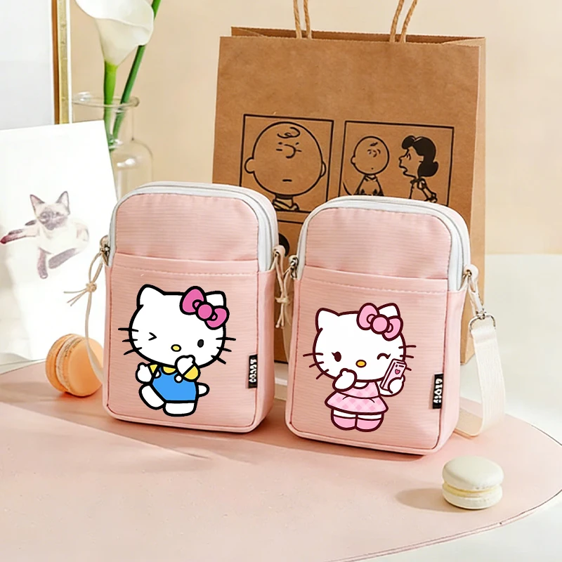 

Cute Kitty Woman Mobile Phone Shoulder Bag Kids Sanrio Anime Print Street Casual Strap Small Packet Case Y2K Kawaii Girl HandBag