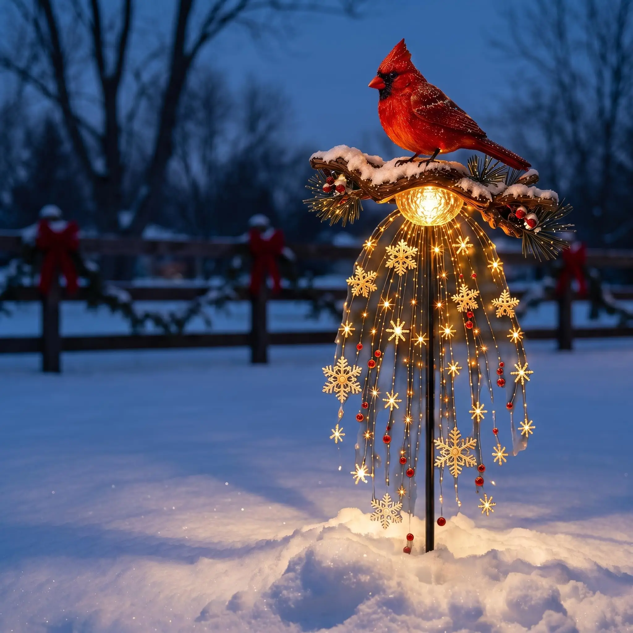 Memory Fountain r Garden Stake Light, Red Bird Figurine Memorial Garden Decor, e LED Lighted Yard Stake, Winter Chrisas