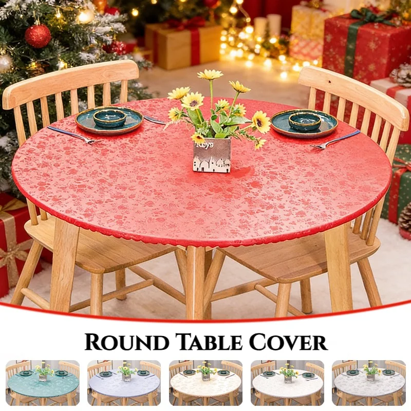 

Non-slip Round PVC Fitted Tablecloth Waterproof Oil Proof with Elastic Edge Professional Restaurant Hotel Banquet Table Cover