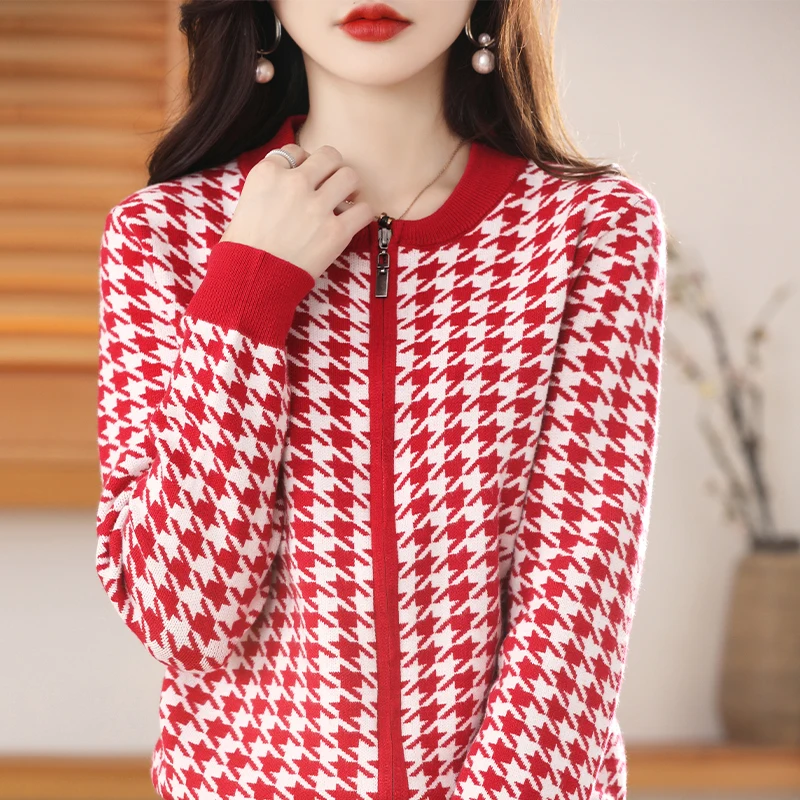 2022 new women\'s cardigan women\'s cashmere cardigan knitted jacket spring and autumn Korean version zipper cardigan sweater