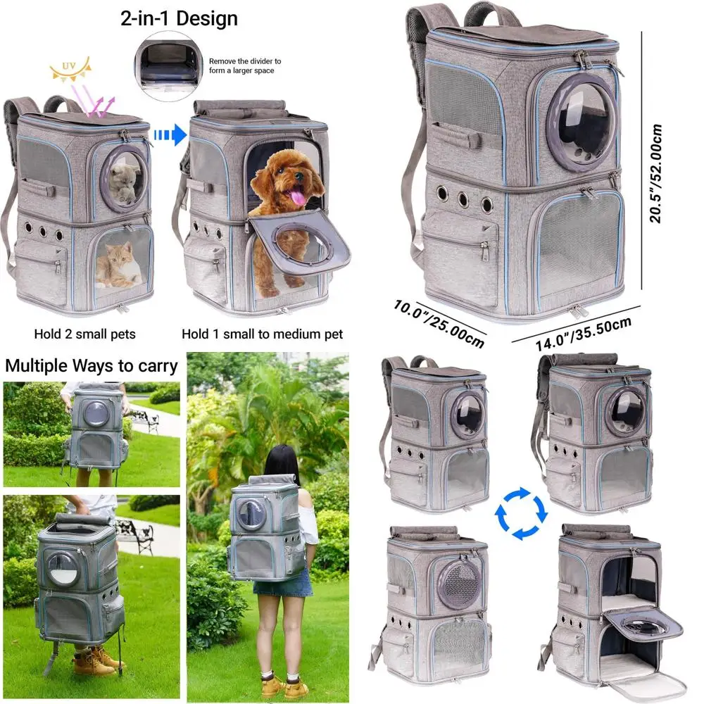 

Dual-Compartment Pet Backpack for Cats or Small Dogs, Clear Bubble Dome for Travel & Hiking