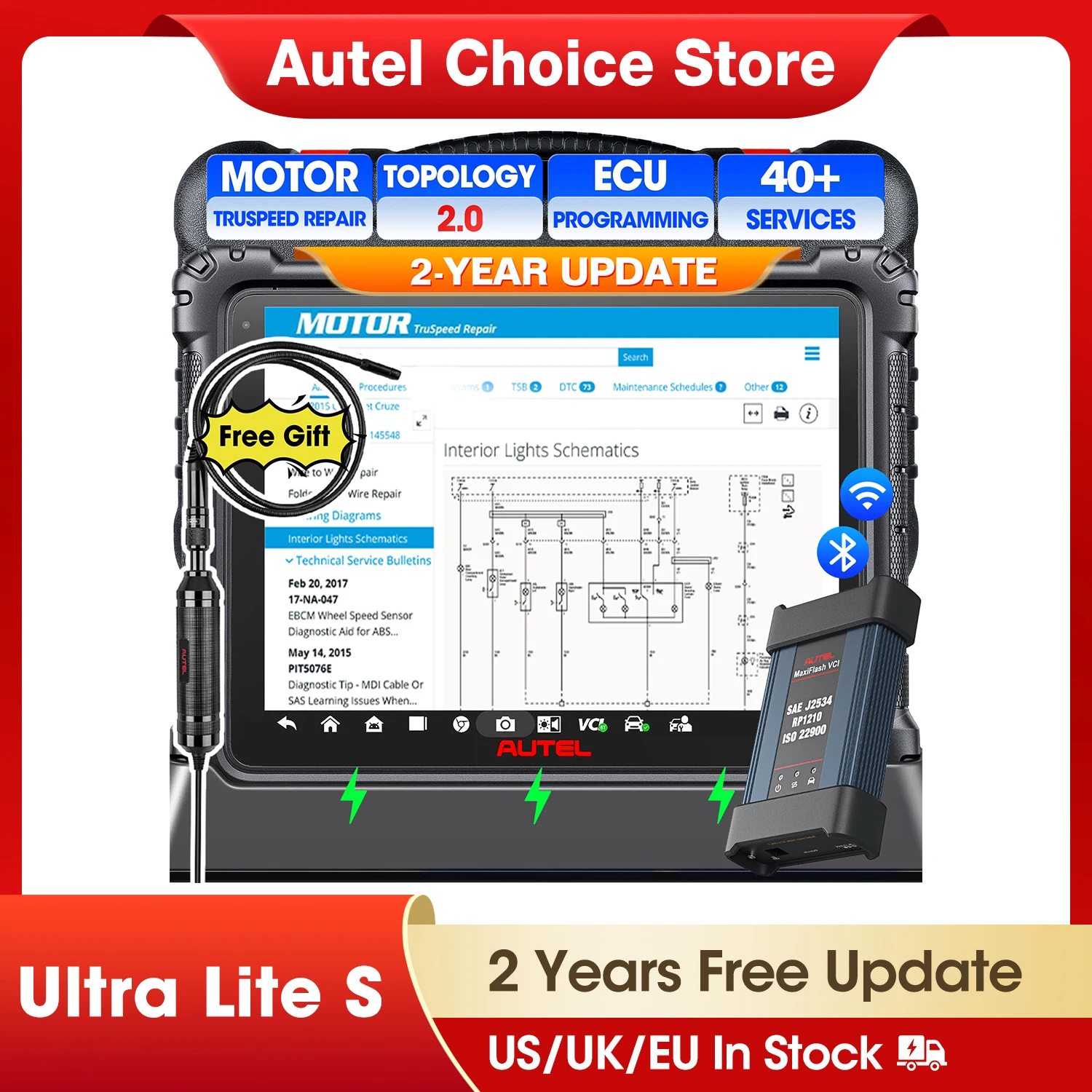 Autel MaxiCOM Ultra Lite S Scanner Car Intelligent Diagnostic Tools Advanced ECU Programming&Coding,40+ Services PK MS909 Elite2