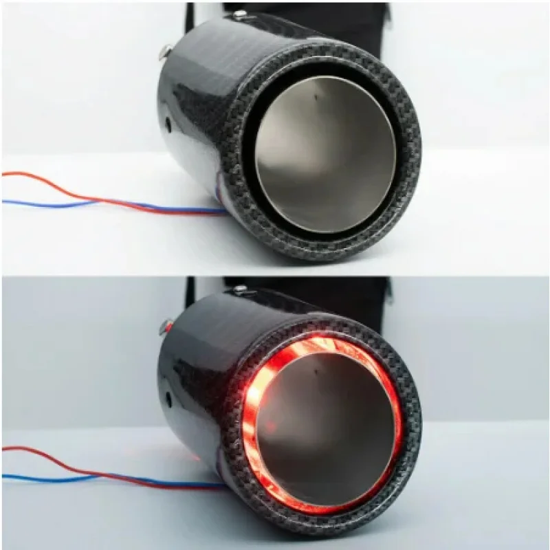 High Quality High Temperature Resistant Carbon Fiber Exhaust Tail Tip With LED Light Universal Vehicles