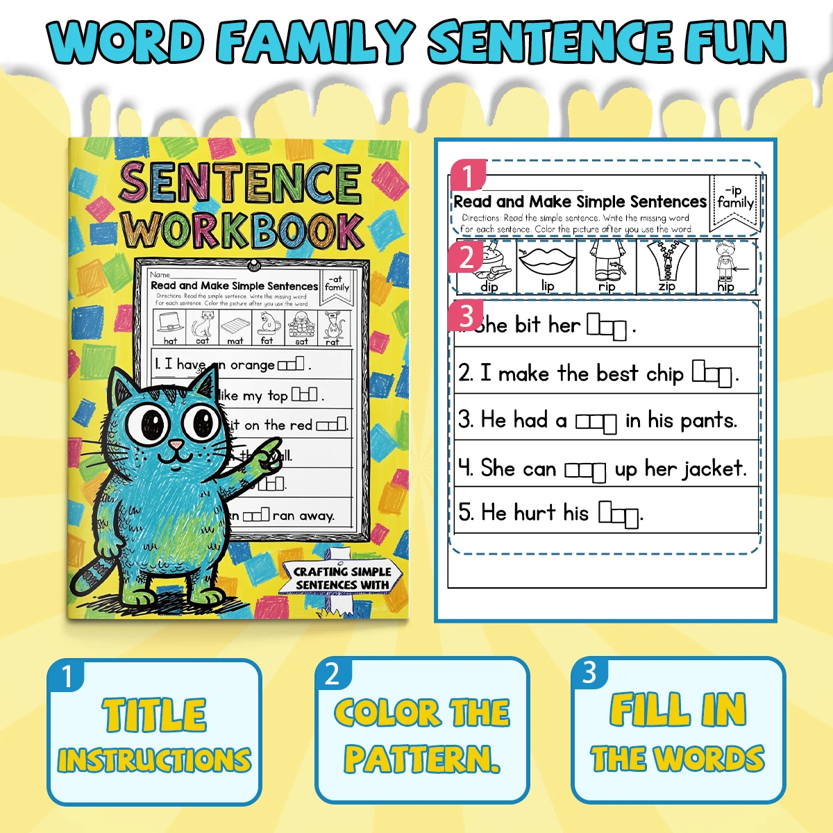 Kids English Sentence Activity Book, Fun Simple Sentence Practice, Develop Children's Reading & Writing Skills