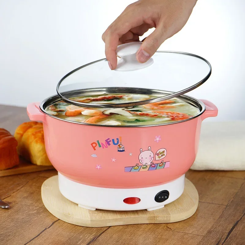 Multifunctional electric cooker MINI heating pan Stainless Steel Hotpot noodles rice Steamer Steamed eggs Soup pot 2L EU US